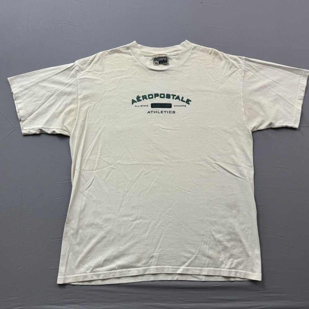 Aeropostale Athletics Vintage Graphic T-Shirt Mens XL Cream Off White Cotton